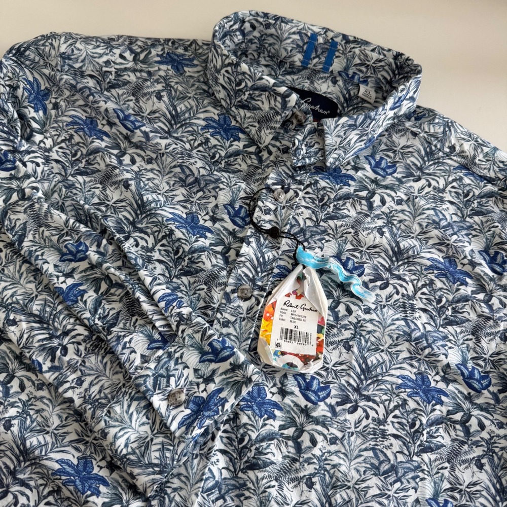 Robert Graham Lief Blue Floral Tailored Fit Long Sleeve Button Down Men's XL NWT